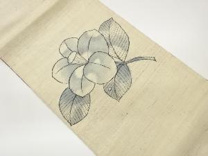 生紬手描き椿模様袋帯